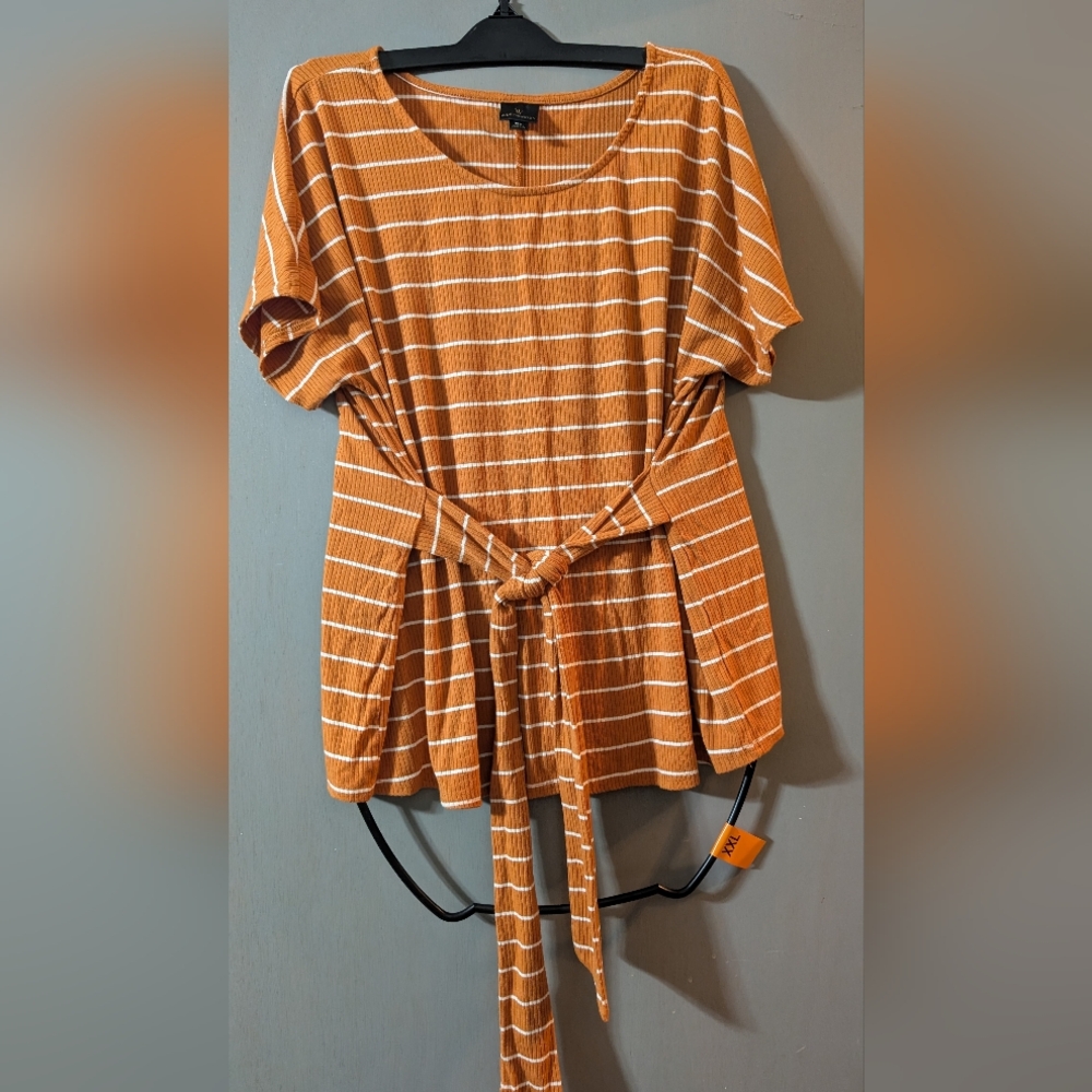 Worthington Terracotta and Cream Striped Blouse
